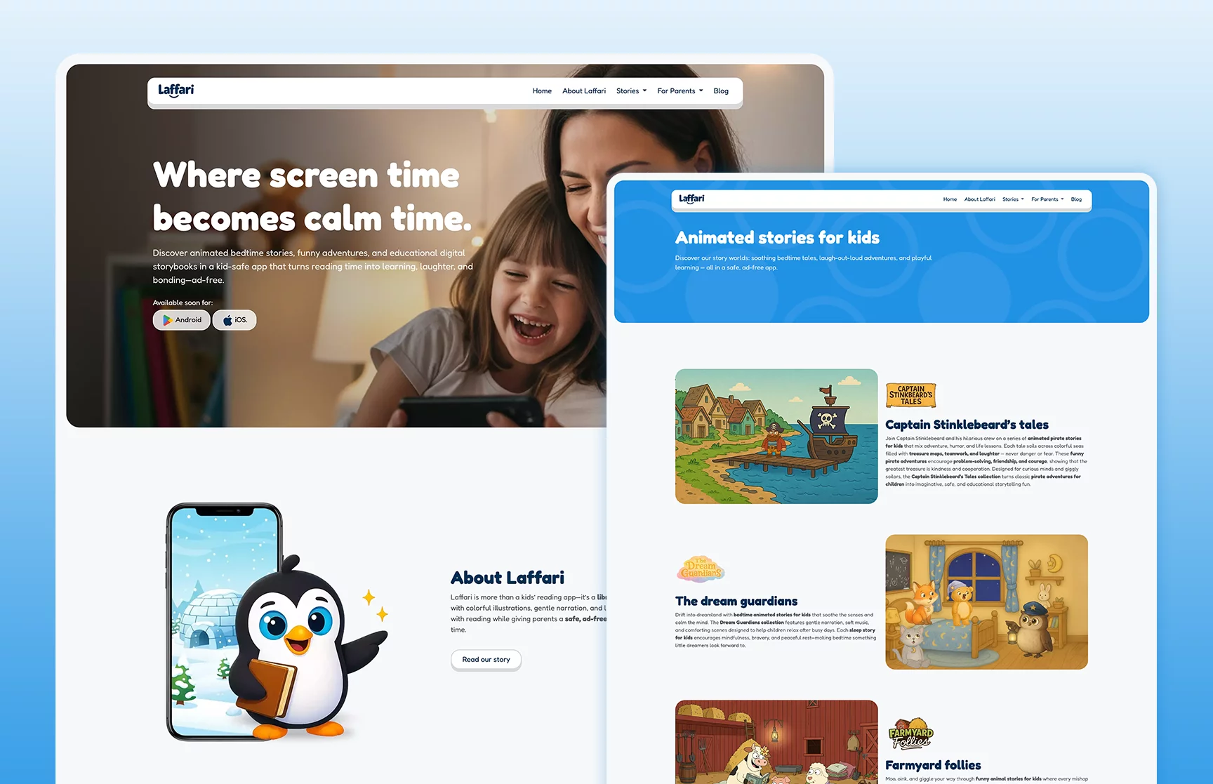 Laffari Bedtime Stories - Kids Mobile App UI Design