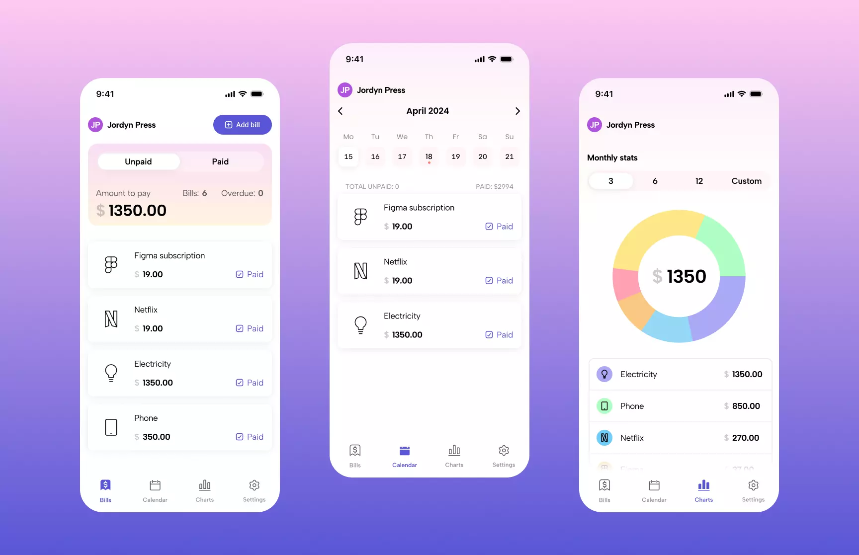 Bill Organizer and Tracker iOS app interface redesign