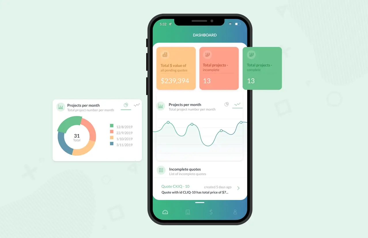 Fitout Builder mobile app design for construction project management