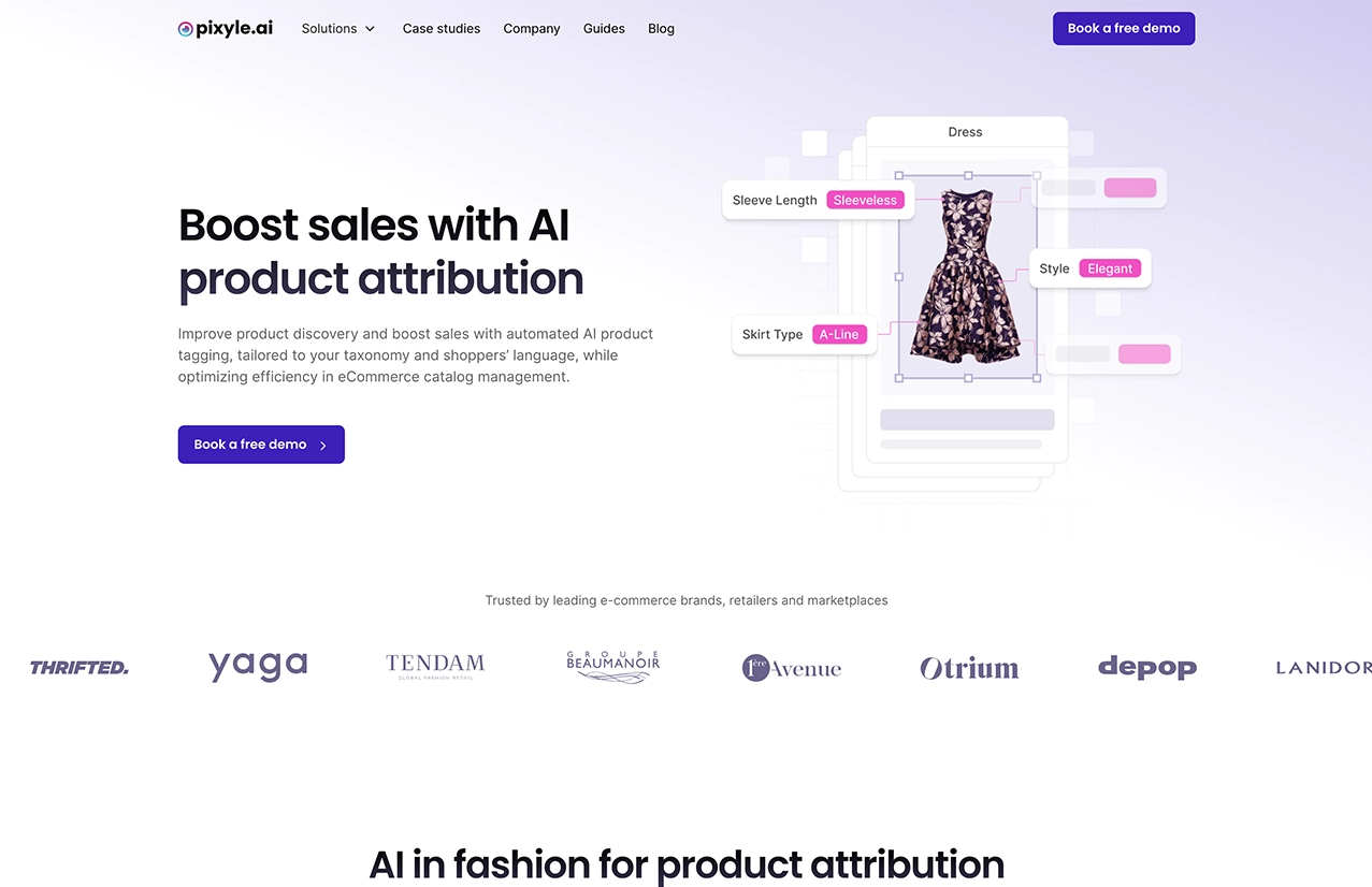 Webflow website design for Pixyle AI fashion tagging platform