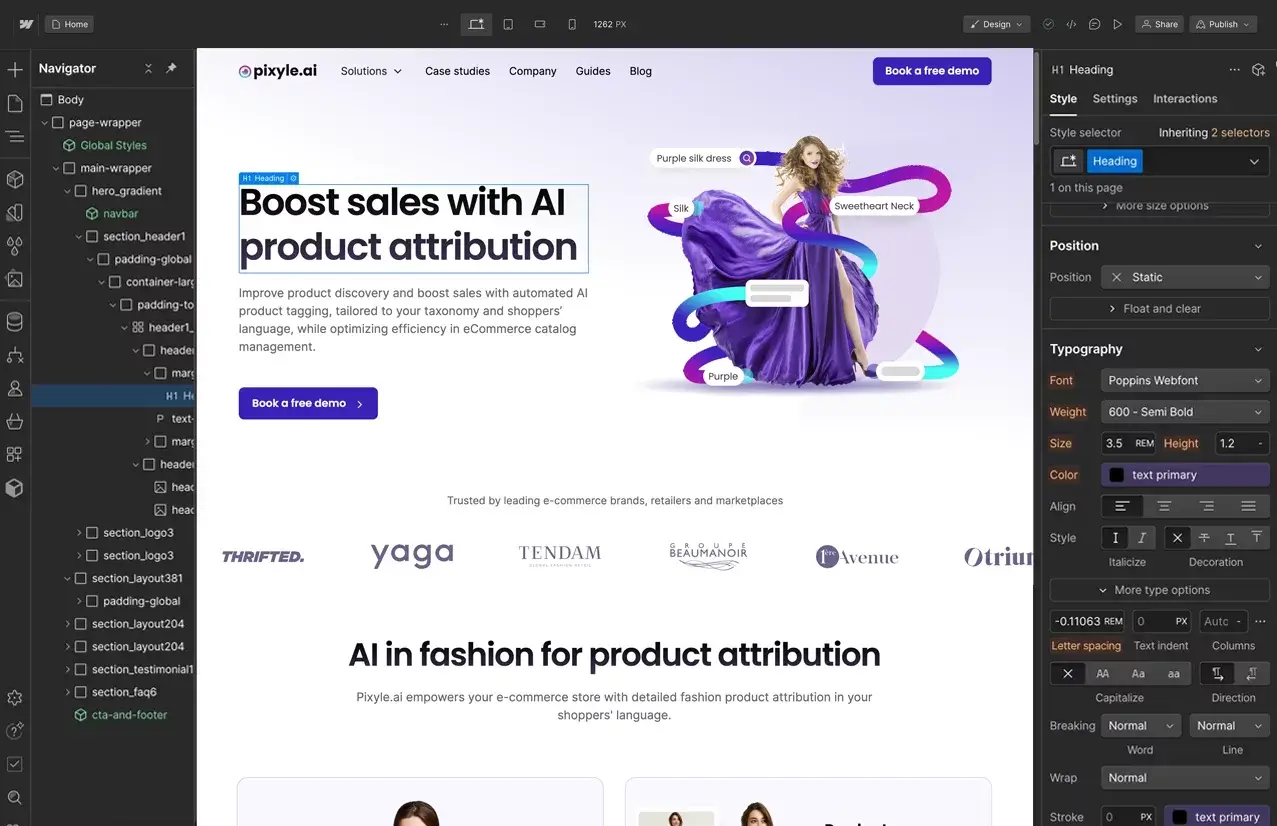 No-Code Webflow development interface