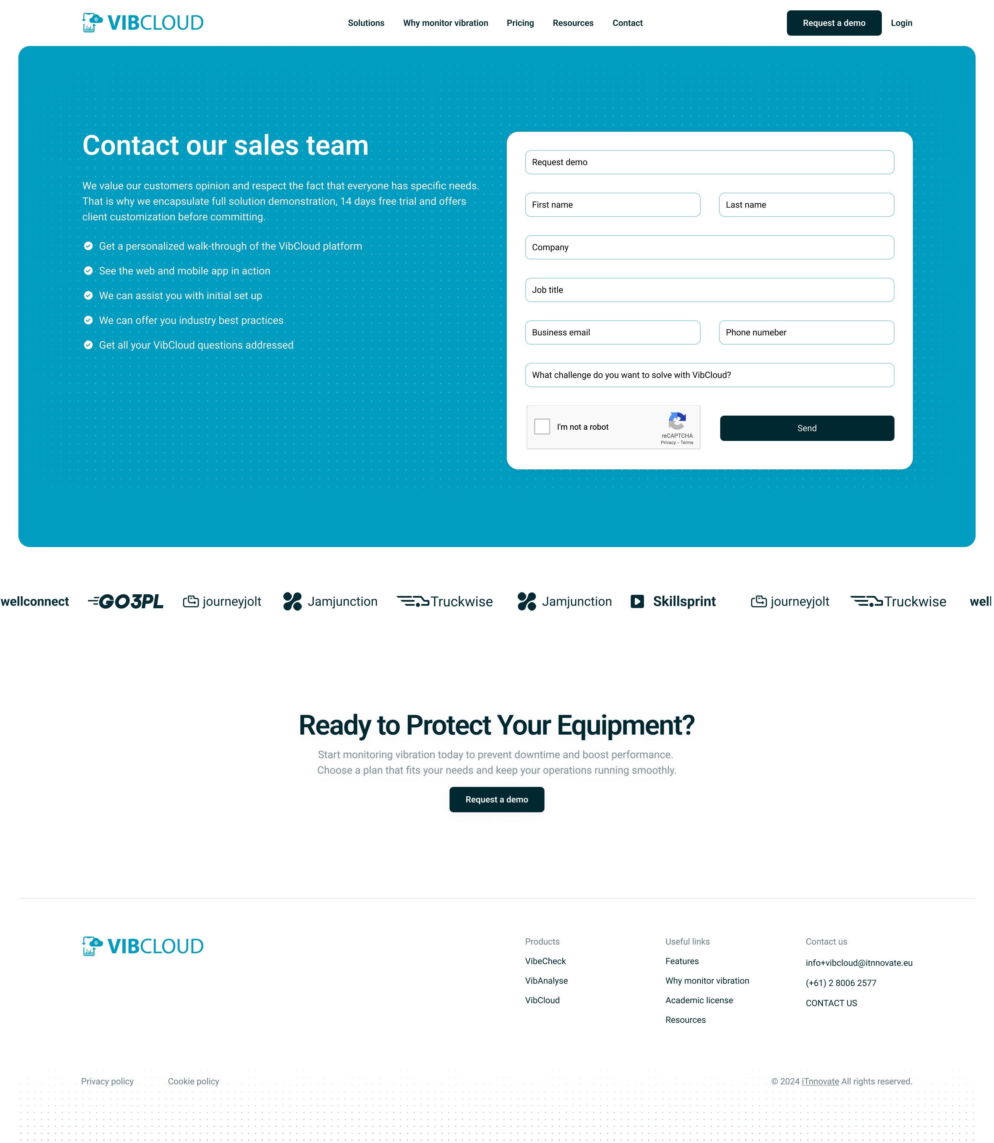 VibCloud contact form UI design
