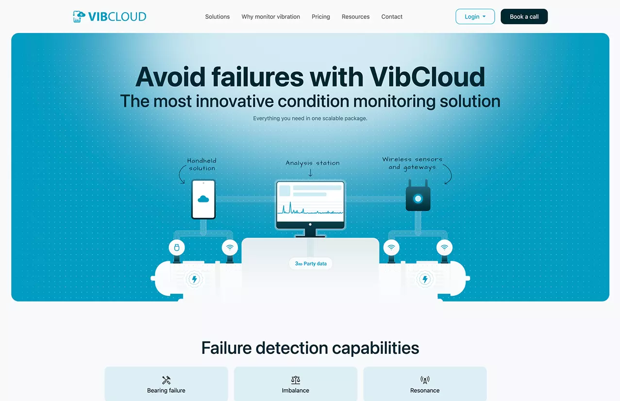Vib.cloud web design for industrial vibration data collection and analysis platform