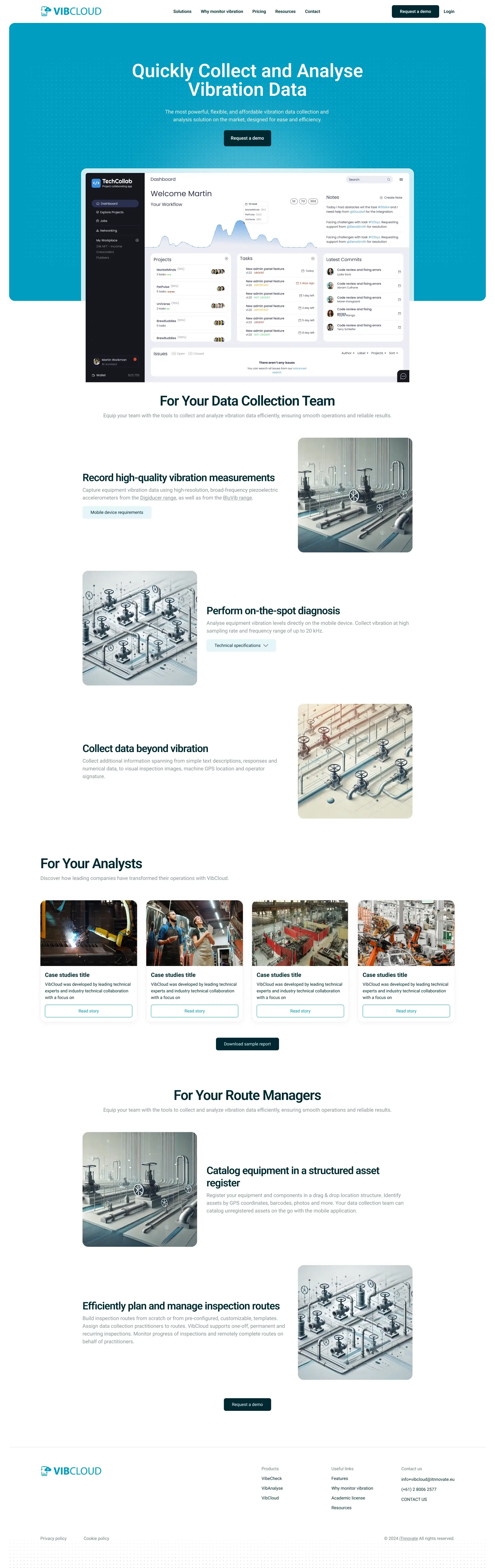 VibCloud industrial solutions page web design